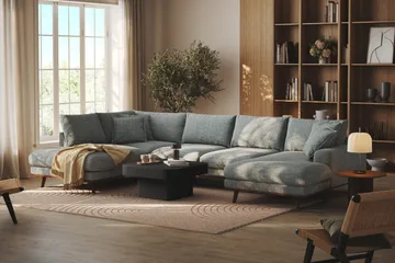Copenhagen Premium 5-sits Vänstervänd U-formad Djup Soffa med Divan och Schäslong i Chenille - Grå/Blå - Products - Möbler - Soffa - U-soffa