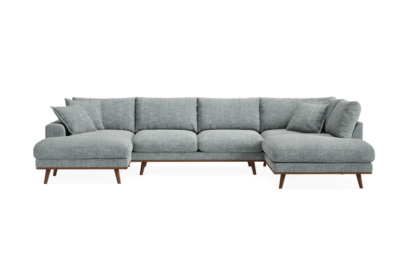Copenhagen Premium 5-sits Högervänd U-formad Djup Soffa med Divan och Schäslong i Chenille, Grå/Blå