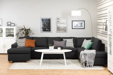 Crazy 5-sits Högervänd U-formad X-Large Soffa med Divan och Schäslong i Tyg - Antracit - Products - Möbler - Soffa - U-soffa