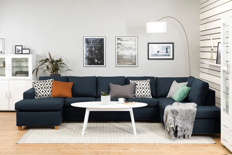 Crazy 5-sits Högervänd U-formad X-Large Soffa med Divan och Schäslong i Tyg - Blå - Products - Möbler - Soffa - U-soffa