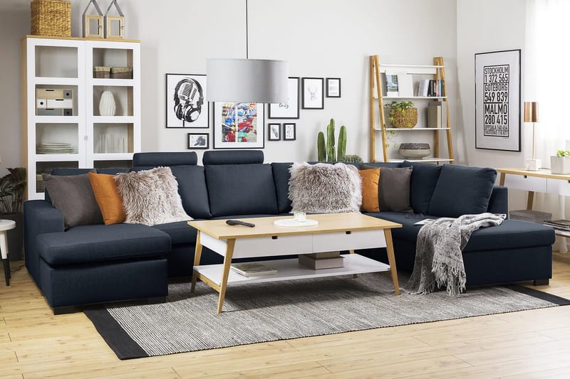 Crazy 5-sits Högervänd U-formad X-Large Soffa med Divan och Schäslong i Tyg - Blå - Products - Möbler - Soffa - U-soffa