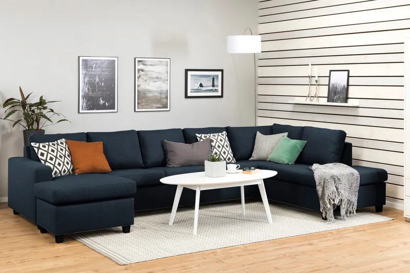 Crazy 5-sits Högervänd U-formad X-Large Soffa med Divan och Schäslong i Tyg - Blå - Products - Möbler - Soffa - U-soffa