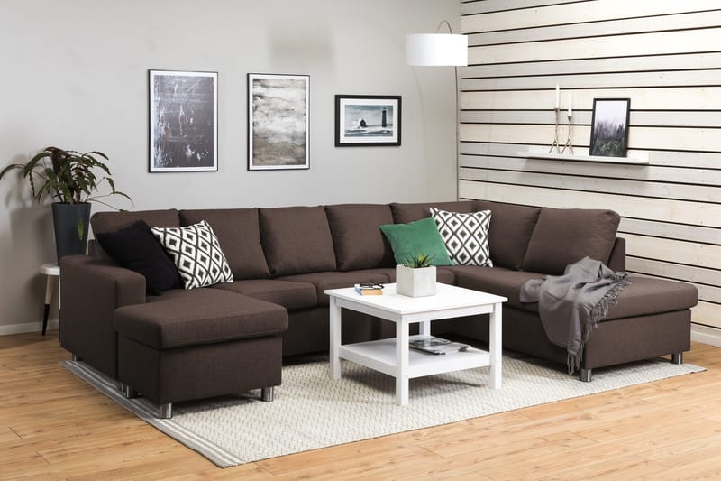 Crazy 5-sits Högervänd U-formad X-Large Soffa med Divan och Schäslong i Tyg - Brun - Products - Möbler - Soffa - U-soffa
