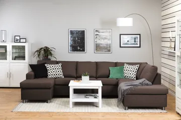 Crazy 5-sits Högervänd U-formad X-Large Soffa med Divan och Schäslong i Tyg - Brun - Products - Möbler - Soffa - U-soffa