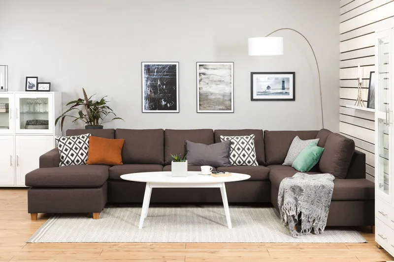 Crazy 5-sits Högervänd U-formad X-Large Soffa med Divan och Schäslong i Tyg - Brun - Products - Möbler - Soffa - U-soffa