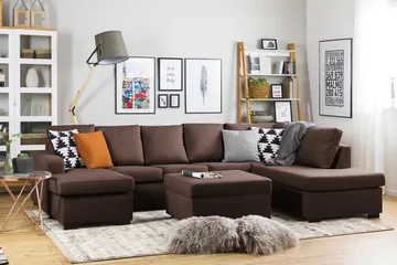 Crazy 5-sits Högervänd U-formad X-Large Soffa med Divan och Schäslong i Tyg - Brun - Products - Möbler - Soffa - U-soffa