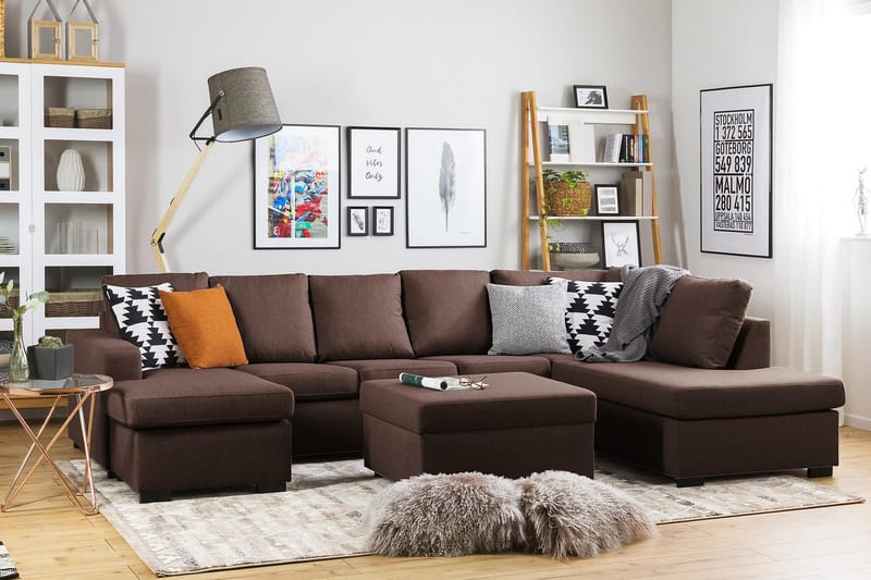 Crazy 5-sits Högervänd U-formad X-Large Soffa med Divan och Schäslong i Tyg - Brun - Products - Möbler - Soffa - U-soffa