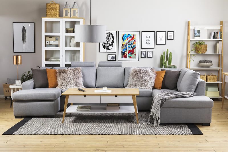 Crazy 5-sits Högervänd U-formad X-Large Soffa med Divan och Schäslong i Tyg - Grå - Products - Möbler - Soffa - U-soffa