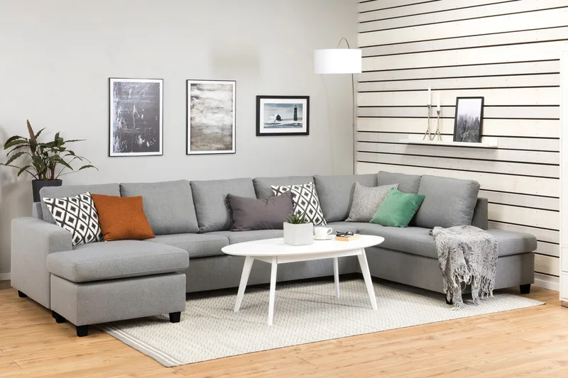 Crazy 5-sits Högervänd U-formad X-Large Soffa med Divan och Schäslong i Tyg - Grå - Products - Möbler - Soffa - U-soffa