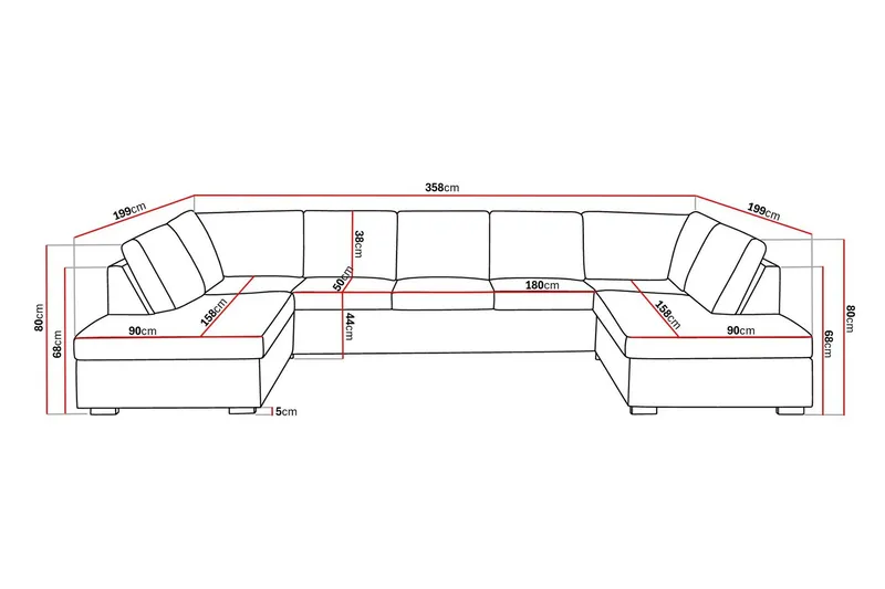 Crazy 5-sits U-formad Soffa med dubbelschäslong i Konstläder - Svart - Products - Möbler - Soffa - U-soffa