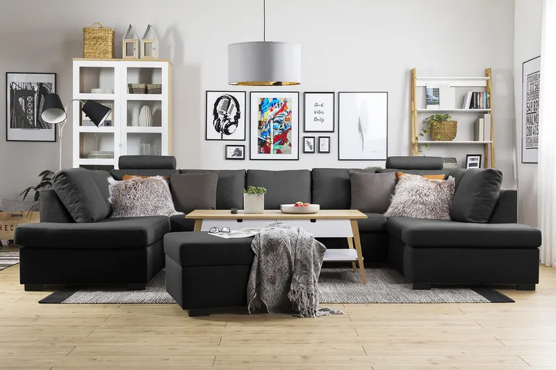 Crazy 5-sits U-formad Soffa med dubbelschäslong i Tyg - Antracit - Products - Möbler - Soffa - U-soffa