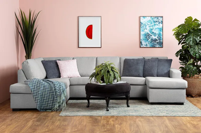 Crazy 5-sits Vänstervänd U-formad Soffa med Divan och Schäslong i Tyg - Grå - Products - Möbler - Soffa - U-soffa