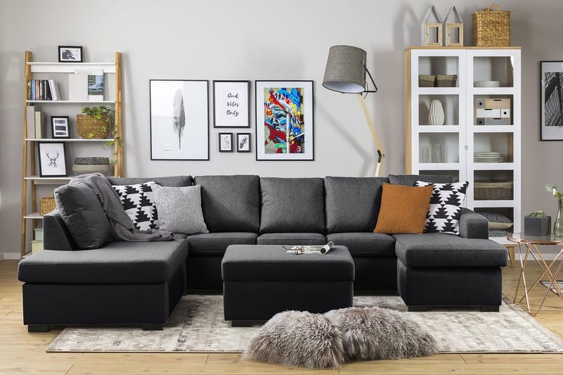 Crazy 5-sits Vänstervänd U-formad Soffa med Divan och Schäslong i Tyg - Mörkgrå - Products - Möbler - Soffa - U-soffa