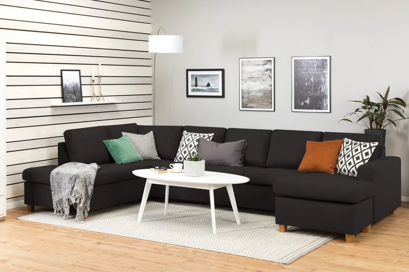 Crazy 5-sits Vänstervänd U-formad X-Large Soffa med Divan och Schäslong i Tyg - Antracit - Products - Möbler - Soffa - U-soffa