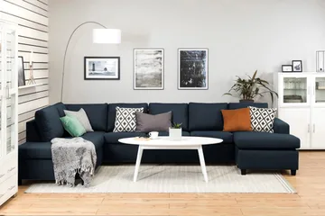 Crazy 5-sits Vänstervänd U-formad X-Large Soffa med Divan och Schäslong i Tyg - Blå - Products - Möbler - Soffa - U-soffa