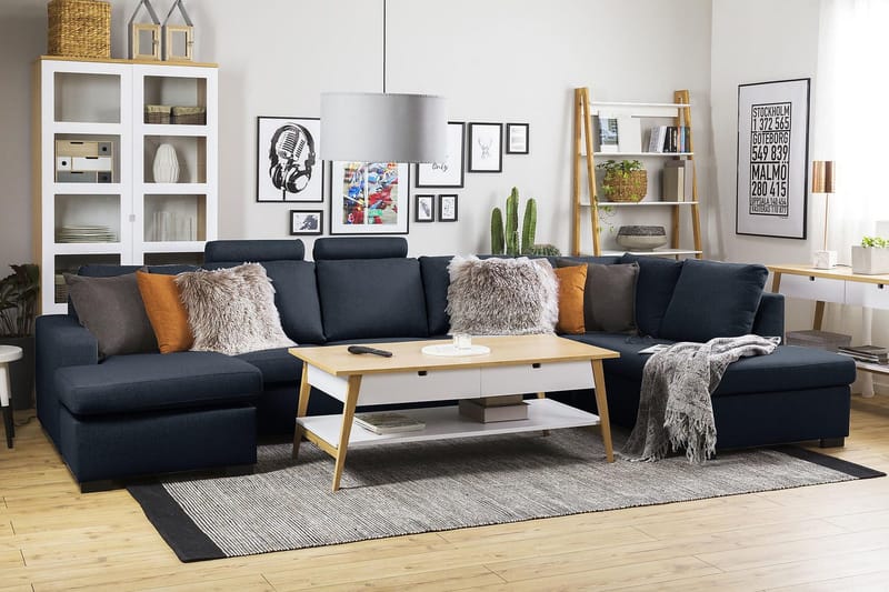 Crazy 5-sits Vänstervänd U-formad X-Large Soffa med Divan och Schäslong i Tyg - Blå - Products - Möbler - Soffa - U-soffa