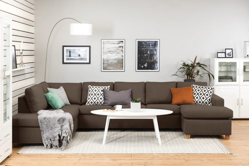 Crazy 5-sits Vänstervänd U-formad X-Large Soffa med Divan och Schäslong i Tyg - Brun - Products - Möbler - Soffa - U-soffa