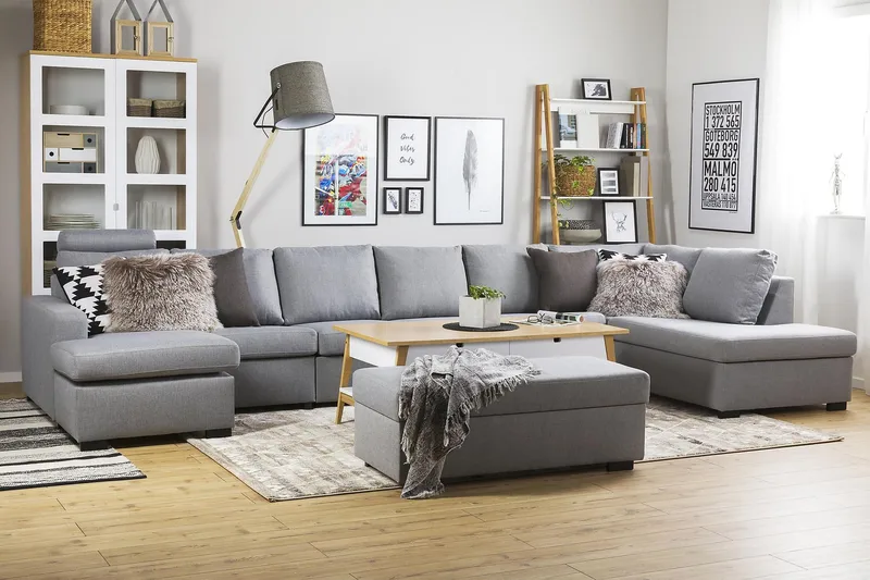 Crazy 6-sits Högervänd U-formad XX-Large Soffa med Divan och Schäslong i Tyg - Grå - Products - Möbler - Soffa - U-soffa