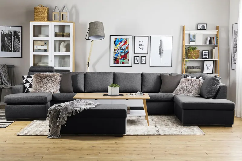 Crazy 6-sits Högervänd U-formad XX-Large Soffa med Divan och Schäslong i Tyg - Mörkgrå - Products - Möbler - Soffa - U-soffa