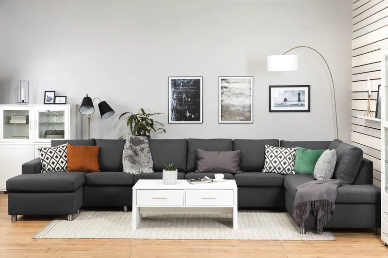 Crazy 6-sits Högervänd U-formad XX-Large Soffa med Divan och Schäslong i Tyg - Mörkgrå - Products - Möbler - Soffa - U-soffa