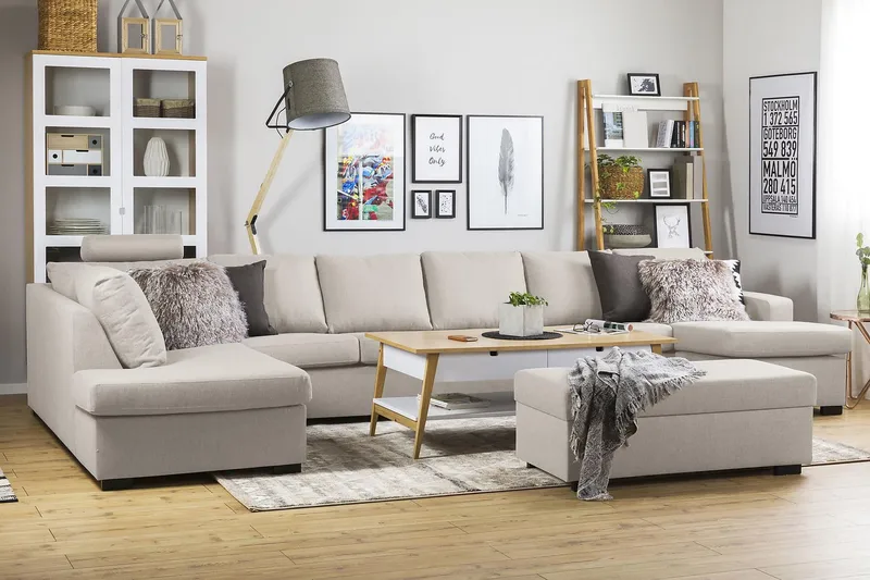Crazy 6-sits Vänstervänd U-formad XX-Large Soffa med Divan och Schäslong i Tyg - Beige - Products - Möbler - Soffa - U-soffa