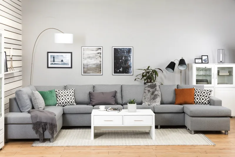 Crazy 6-sits Vänstervänd U-formad XX-Large Soffa med Divan och Schäslong i Tyg - Grå - Products - Möbler - Soffa - U-soffa