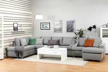 Crazy 6-sits Vänstervänd U-formad XX-Large Soffa med Divan och Schäslong i Tyg - Grå - Products - Möbler - Soffa - U-soffa