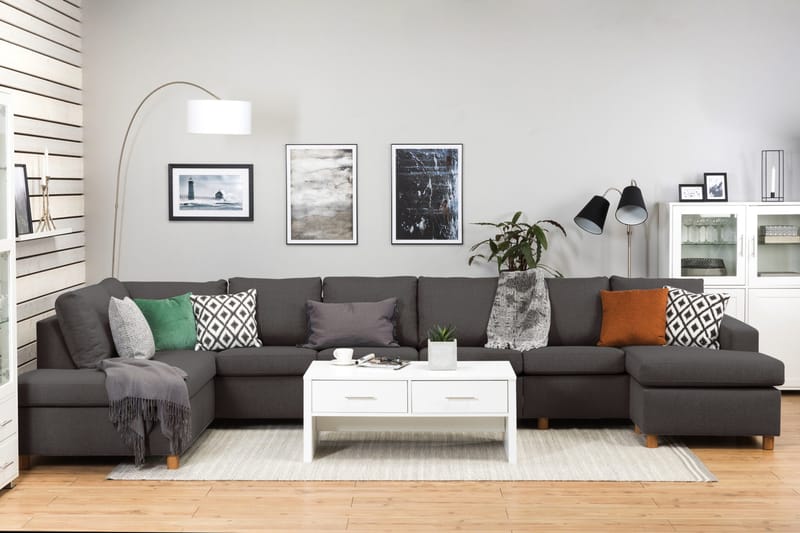 Crazy 6-sits Vänstervänd U-formad XX-Large Soffa med Divan och Schäslong i Tyg - Mörkgrå - Products - Möbler - Soffa - U-soffa