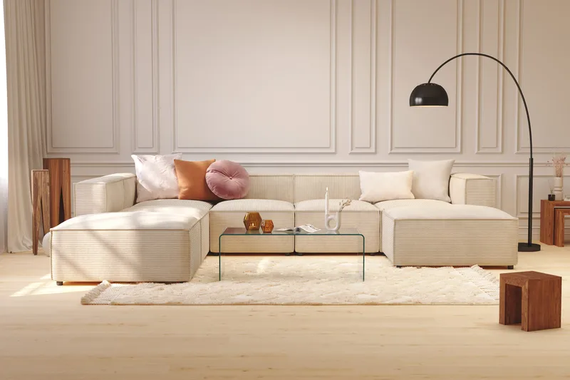 Cubo 5-sits U-formad Djup Modulsoffa med Divan och Schäslong i Manchester - Beige - Products - Möbler - Soffa - U-soffa