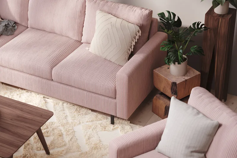 Peppe 4-sits Vänstervänd L-formad Schäslongsoffa i Manchester - Rosa - Products - Möbler - Soffa - Divansoffa & schäslongsoffa - 4 sits soffa med divan