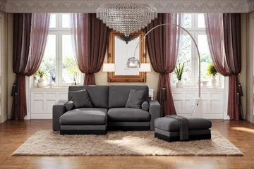 Arken Lyx 3-sits Vändbar L-formad Djup Divansoffa i Sammet - Mörkgrå - Products - Möbler - Soffa - Divansoffa & schäslongsoffa - 3 sits soffa med divan