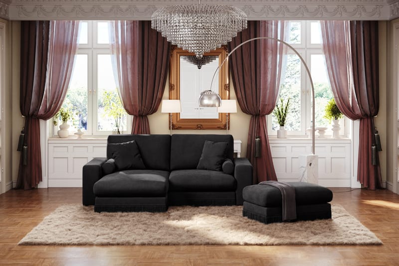 Arken Lyx 3-sits Vändbar L-formad Djup Divansoffa i Sammet - Svart - Products - Möbler - Soffa - Divansoffa & schäslongsoffa - 3 sits soffa med divan