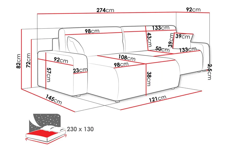 Barile Soffa med Divan 3-sits - Mörkgrå - Products - Möbler - Soffa - Divansoffa & schäslongsoffa - 3 sits soffa med divan
