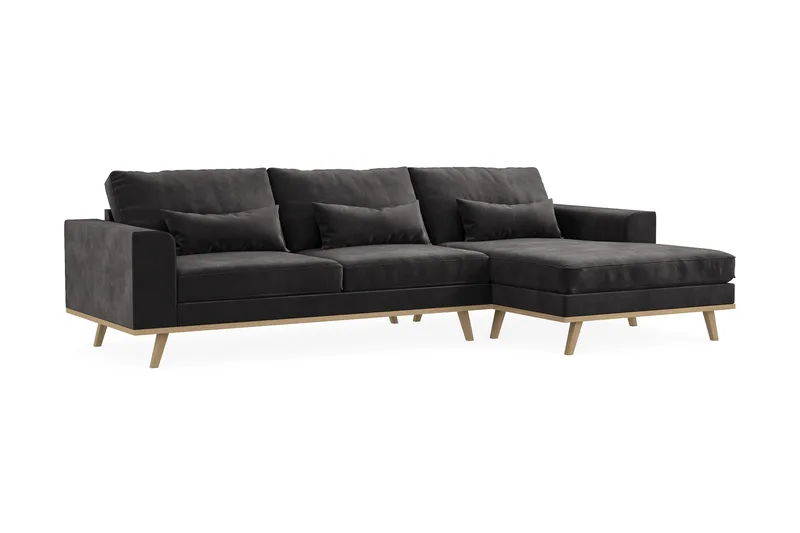 Copenhagen 4-sits Högervänd L-formad Divansoffa i Sammet - Mörkgrå - Products - Möbler - Soffa - Divansoffa & schäslongsoffa - 4 sits soffa med divan