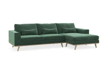 Copenhagen 4-sits Högervänd L-formad Divansoffa i Sammet - Mörkgrön - Products - Möbler - Soffa - Divansoffa & schäslongsoffa - 4 sits soffa med divan