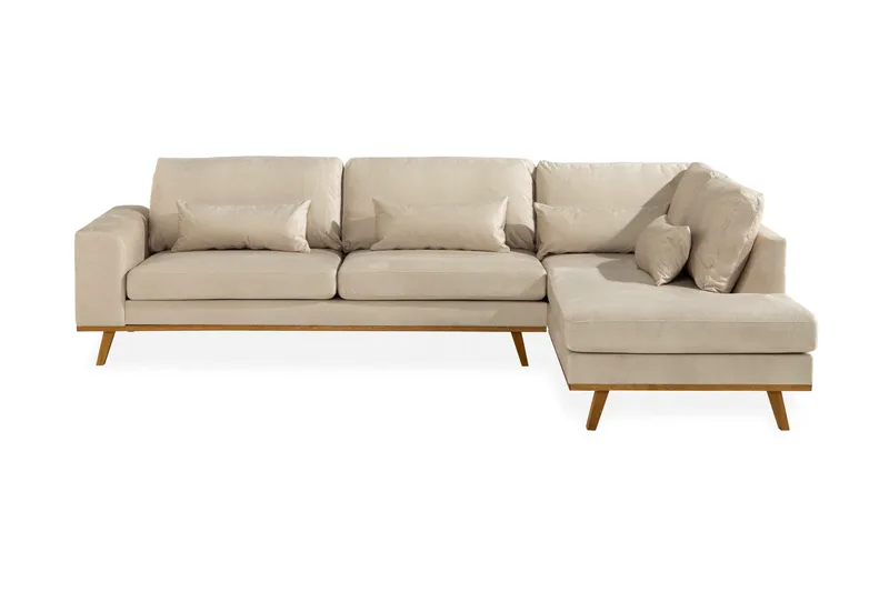 Copenhagen 4-sits Högervänd L-formad Schäslongsoffa i Sammet, Beige