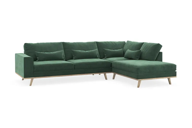 Copenhagen 4-sits Högervänd L-formad Schäslongsoffa i Sammet - Mörkgrön - Products - Möbler - Soffa - Divansoffa & schäslongsoffa - 4 sits soffa med divan