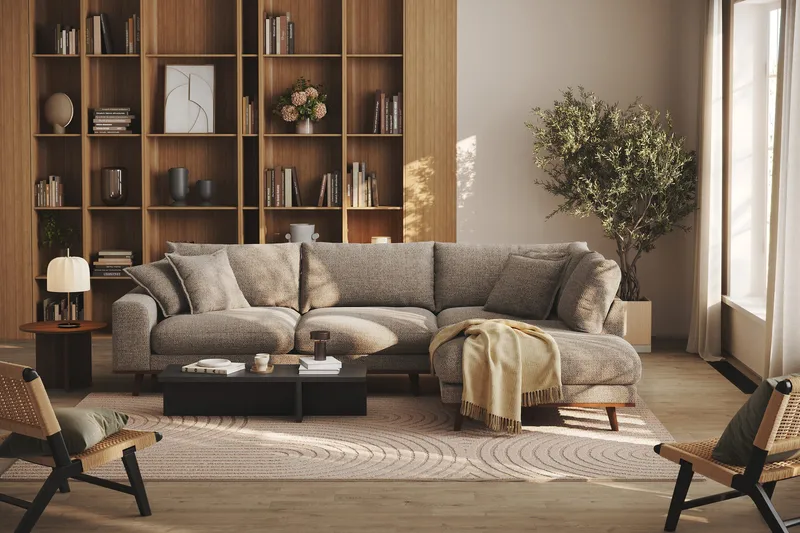 Copenhagen Premium 4-sits Högervänd L-formad Djup Schäslongsoffa i Chenille - Brun - Products - Möbler - Soffa - Divansoffa & schäslongsoffa - 4 sits soffa med divan