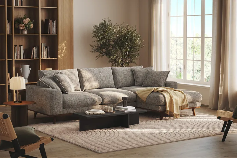 Copenhagen Premium 4-sits Högervänd L-formad Djup Divansoffa i Chenille - Grå - Products - Möbler - Soffa - Divansoffa & schäslongsoffa - 4 sits soffa med divan