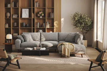 Copenhagen Premium 4-sits Högervänd L-formad Djup Schäslongsoffa i Chenille - Grå - Products - Möbler - Soffa - Divansoffa & schäslongsoffa - 4 sits soffa med divan