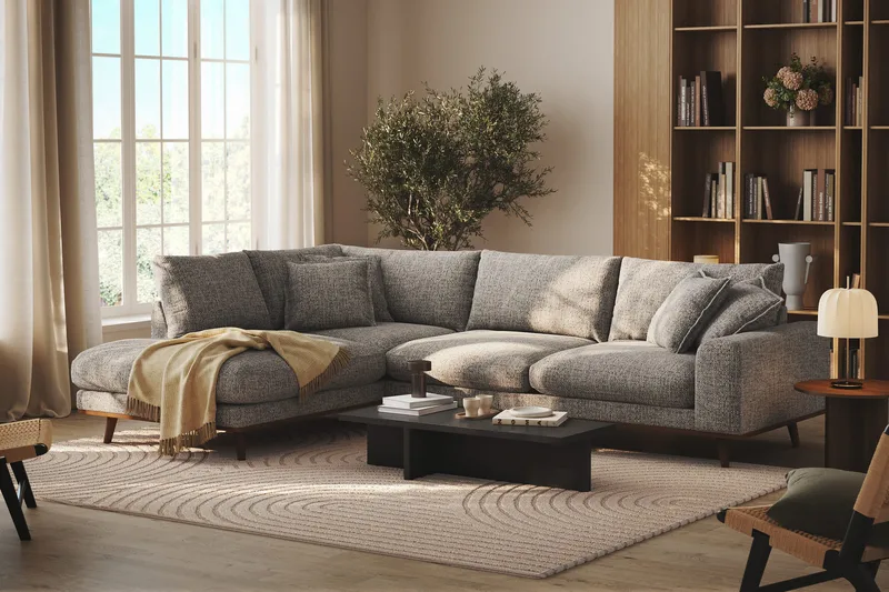 Copenhagen Premium 4-sits Vänstervänd L-formad Djup Schäslongsoffa i Chenille - Grå - Products - Möbler - Soffa - Divansoffa & schäslongsoffa - 4 sits soffa med divan