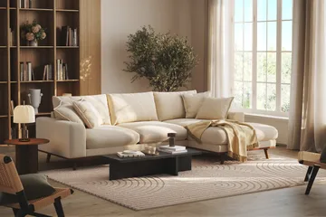 Copenhagen Premium 4-sits Högervänd L-formad Djup Divansoffa i Chenille - Ljusbeige - Products - Möbler - Soffa - Divansoffa & schäslongsoffa - 4 sits soffa med divan