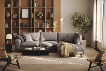 Copenhagen Premium 4-sits Högervänd L-formad Djup Schäslongsoffa i Tyg - Brun - Products - Möbler - Soffa - Divansoffa & schäslongsoffa - 4 sits soffa med divan