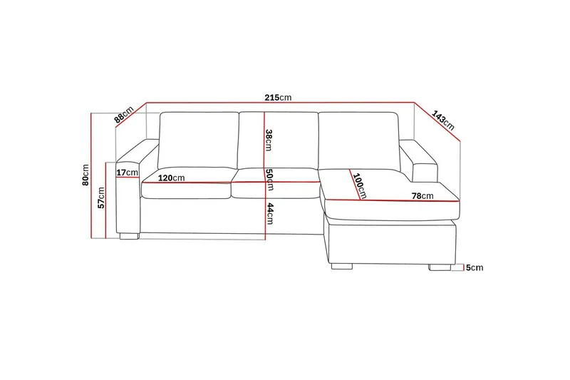 Crazy 3-sits Vändbar L-formad Divansoffa i Konstläder - Svart - Products - Möbler - Soffa - Divansoffa & schäslongsoffa - 3 sits soffa med divan