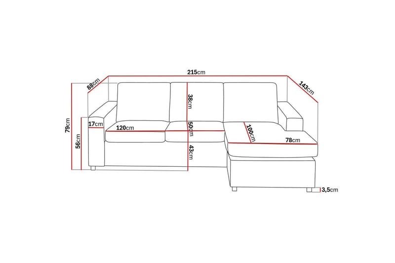 Crazy 3-sits Vändbar L-formad Divansoffa i Tyg - Antracit - Products - Möbler - Soffa - Divansoffa & schäslongsoffa - 3 sits soffa med divan