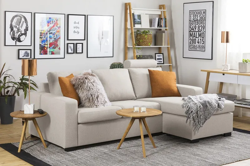 Crazy 3-sits Vändbar L-formad Divansoffa i Tyg - Beige - Products - Möbler - Soffa - Divansoffa & schäslongsoffa - 3 sits soffa med divan
