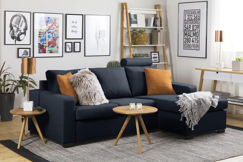 Crazy 3-sits Vändbar L-formad Divansoffa i Tyg - Blå - Products - Möbler - Soffa - Divansoffa & schäslongsoffa - 3 sits soffa med divan