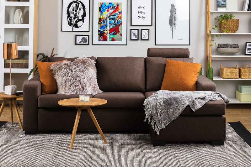Crazy 3-sits Vändbar L-formad Divansoffa i Tyg - Brun - Products - Möbler - Soffa - Divansoffa & schäslongsoffa - 3 sits soffa med divan
