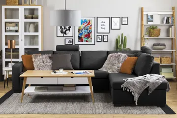 Crazy 4-sits Högervänd L-formad Schäslongsoffa i Tyg - Antracit - Products - Möbler - Soffa - Divansoffa & schäslongsoffa - 3 sits soffa med divan