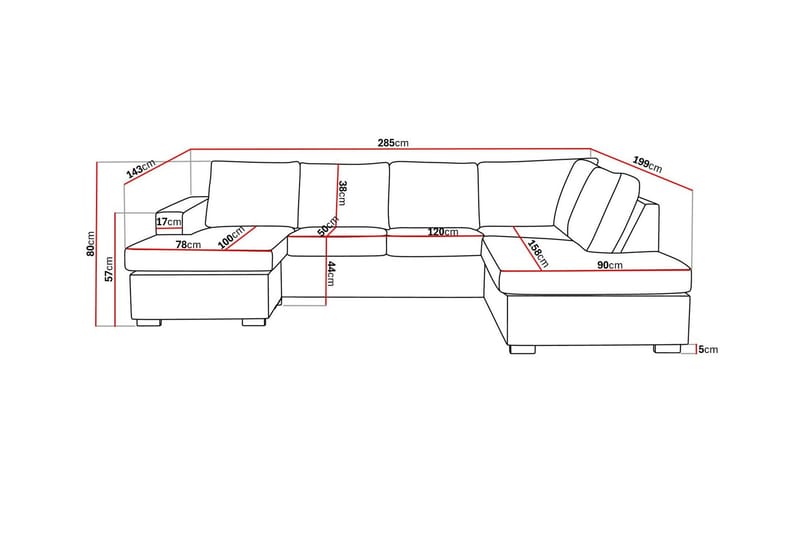 Crazy 4-sits Högervänd U-formad Large Soffa med Divan och Schäslong i Tyg - Mörkgrå - Products - Möbler - Soffa - Divansoffa & schäslongsoffa - 4 sits soffa med divan